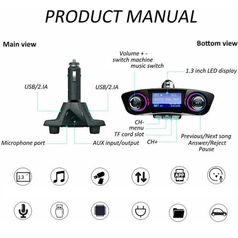 Bluetooth Car FM Transmitter MP3 Player Hands free Radio Adapter Kit USB Charger